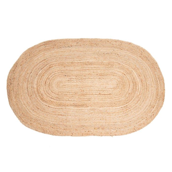 Alfombra rústica trenzada ovalada natural de yute de 180x120 cm