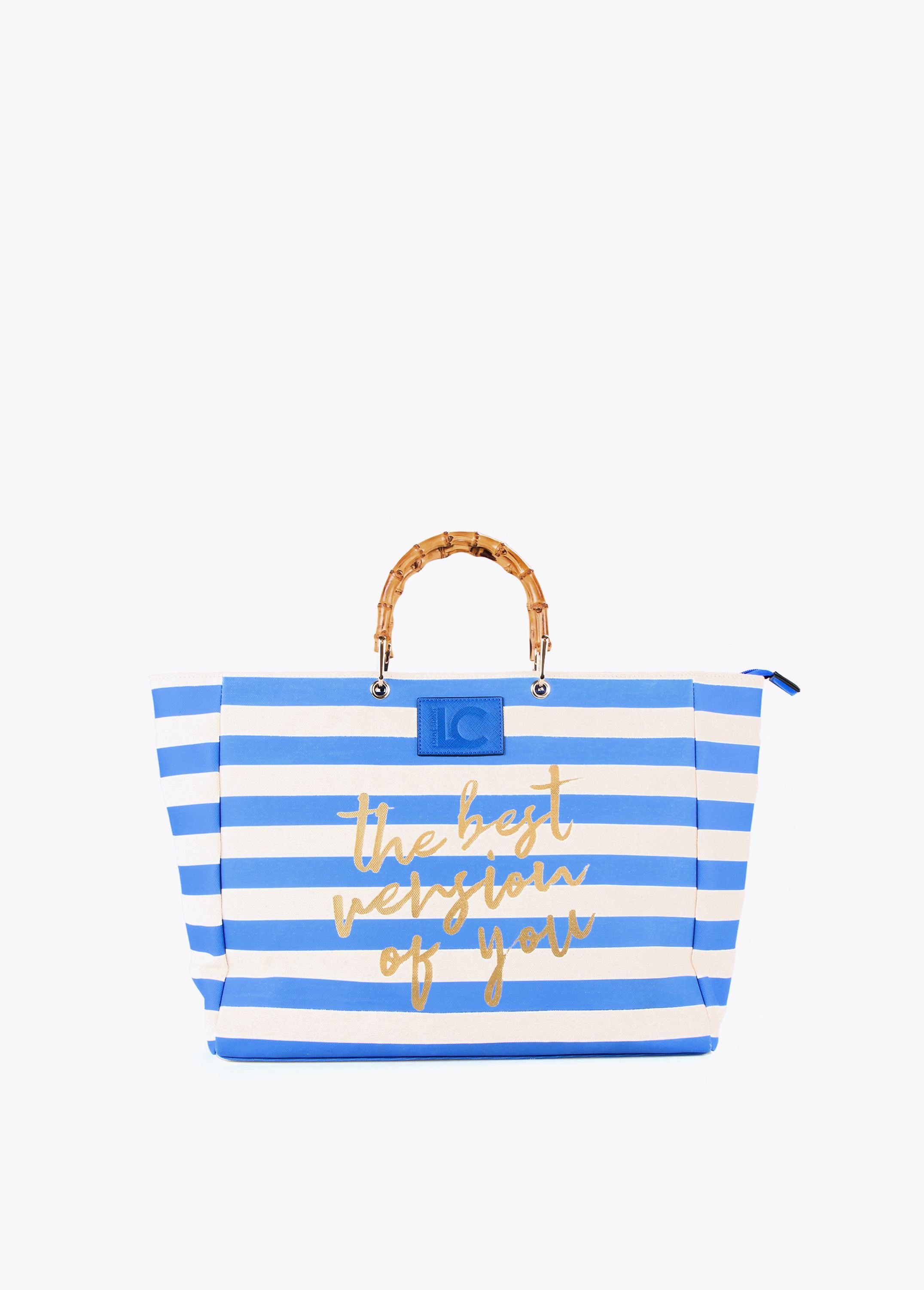 Bolso rayas azul asa bambu | de regalos y Decoración