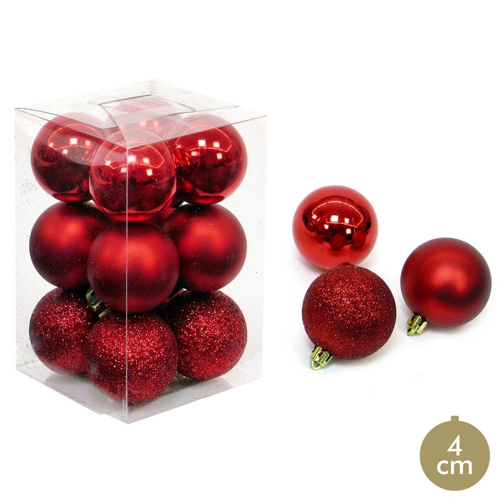 Bolas para decoración Navideña rojas, brillo, mate y purpurina 27 unidades